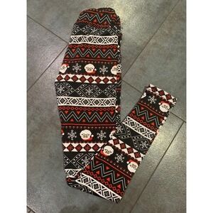Christmas Leggings Santa Snowflake Black Red White NWOT S Holiday